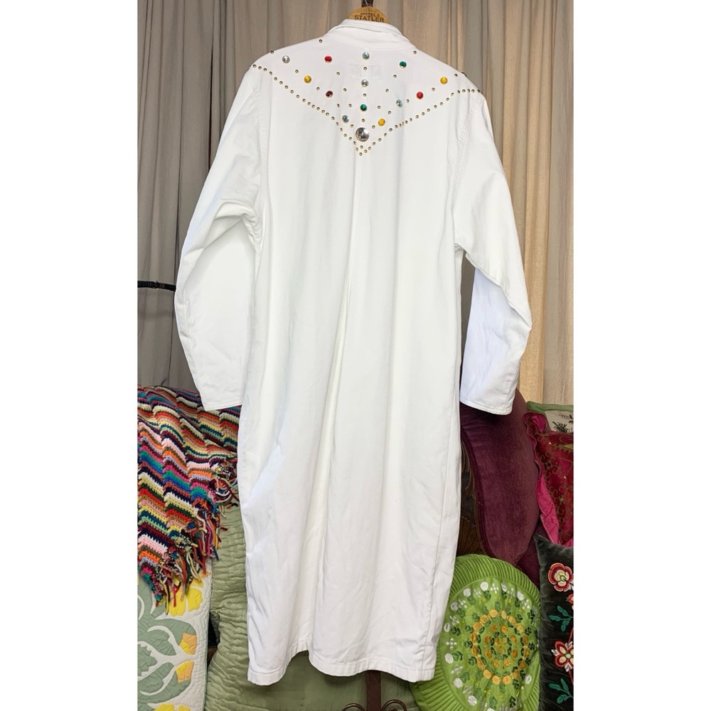 80s Bedazzled White Denim Duster - Picture 2 of 10